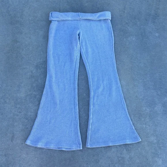 aerie waffle knit wide leg flare leg y2k 2000s fold over sweatpants lounge pant - Picture 1 of 8